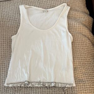River Island White Tank Top with Beaded Trim